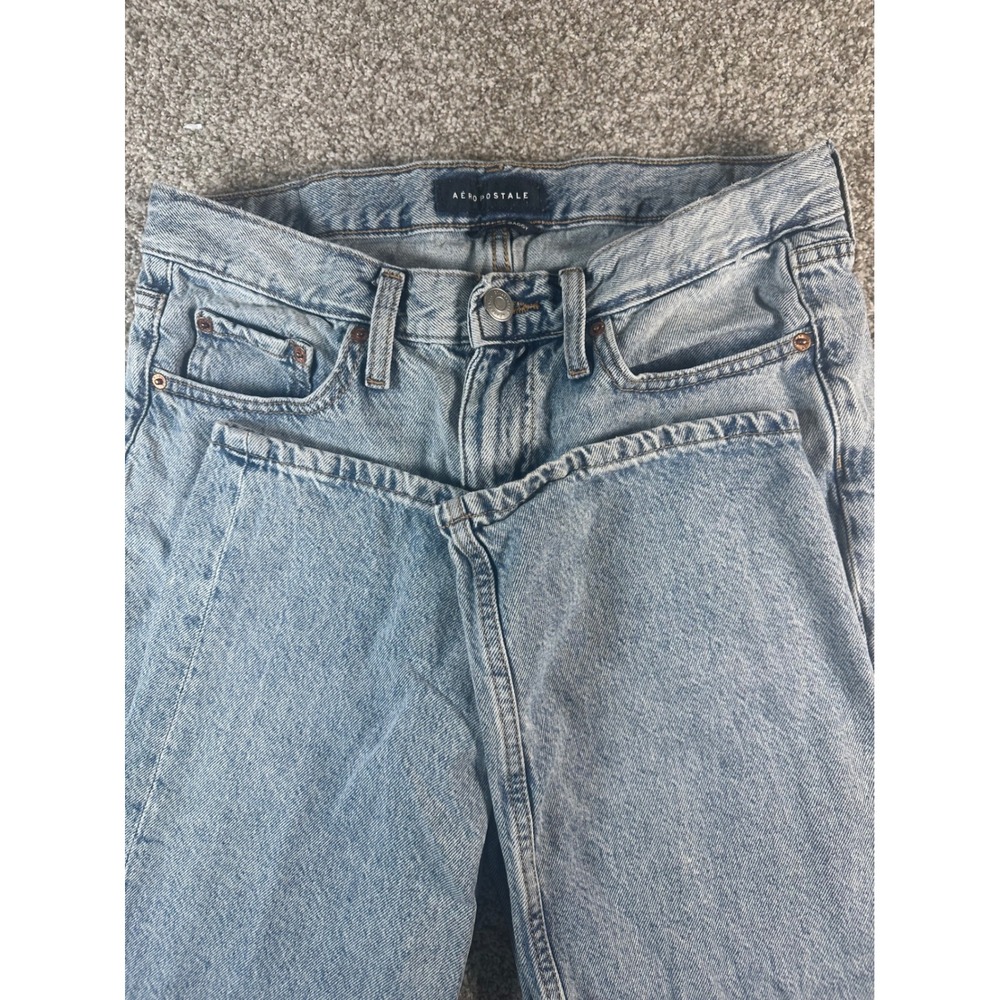 Aeropostale Low Rise Baggy Jeans Light Wash Blue Cotton Denim Size 6S RN154379